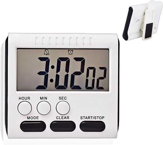 24 Hour Magnetic Timer with Digital Alarm Clock Large Screen, Loud Alarm, Magnetic Back & Hang Hole Kitchen Time with Clip, Fridge Magnet, Stove Timer for Small Spaces Hr Seconds Click Function Black