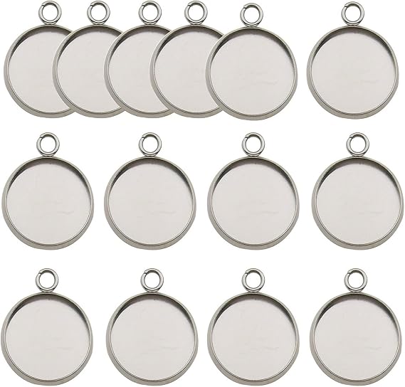 40 Pcs Fit 14mm Stainless Steel Round Blank Bezel Pendant Trays Base Cabochon Settings Charms for Jewelry Making (10163-14mm-40pcs)