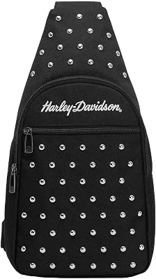 Harley-Davidson Womens Studded Moonshadow Chest Rugged Sling Bag, Black