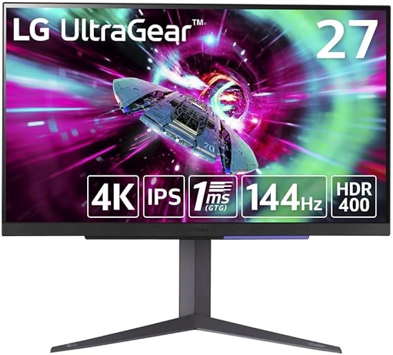 LG UltraGear 27GR93U-B 27 inch Gaming Monitor, PC Gaming, Home Gaming, 4K 3840 x 2160, Anti-Glare, 144Hz, IPS 1 ms GTG, FreeSync ™ Premium, HDRil10, DisplayPort, HDMI, Height Adjustable