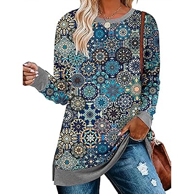 BETTE BOUTIK Womens Drop Long Sleeve Sweatshirts Casual Crewneck Tunic Tops Sweartshirts With Side Slits S-3XL