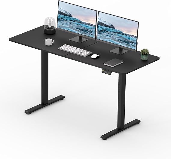 Electric Standing Desk 120x60cm, Height Adjustable Standing Desk with Headphone Hooks, Stand Up Desk Home Office Desk with Memory Function and Child Lock (Black Frame+ Black Desktop)