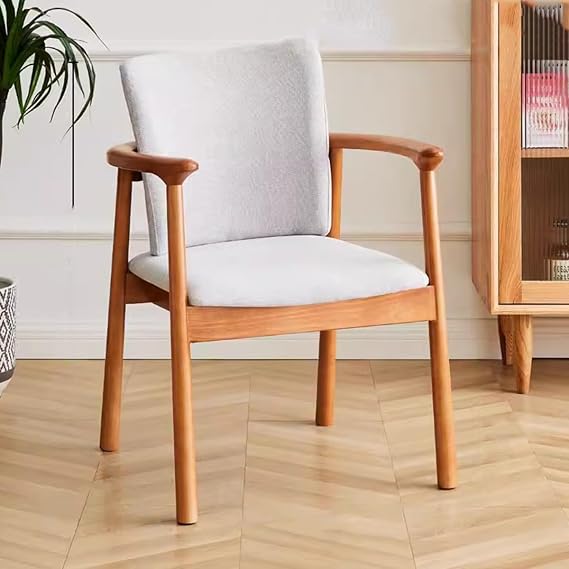 Simple Dining Chair for Home Restaurant Modern Kitchen Chair Solid Wood Construction, Study Chair, Office Chair, Corner Chair, C-Shaped Wood Armrest Color: Cherry Wood/B