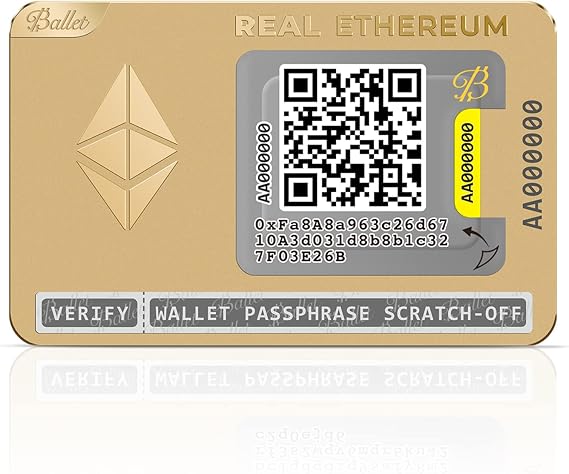 Ballet REAL ETH Cold Storage Wallet Card | Non-Electronic Physical Crypto Wallet | No 12/24-Word Seed Phrase | No Battery/USB/Bluetooth Crypto App (Gold-plated)
