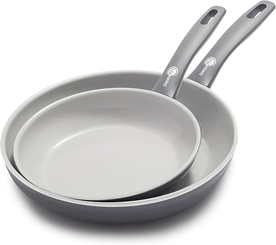 GreenPan Dover 8" and 10" Frying Pan Skillet Set, Healthy Ceramic Nonstick Coating, PFAS-Free, Dishwasher Safe, Comfort Grip Handle, Gray