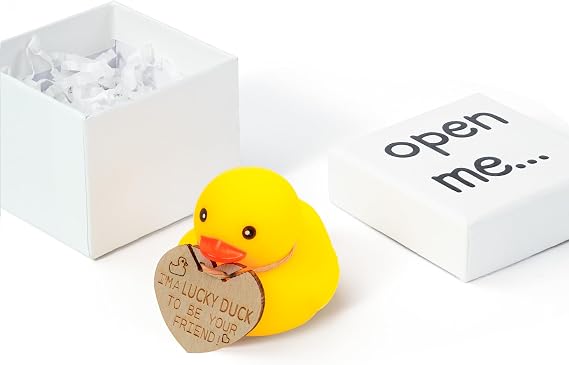 Mini Rubber Duck Gift Set - with Wooden Card I'm a Lucky Duck to Be Your Friend, Valentine's Day/Teacher/Class/Birthday Gift.