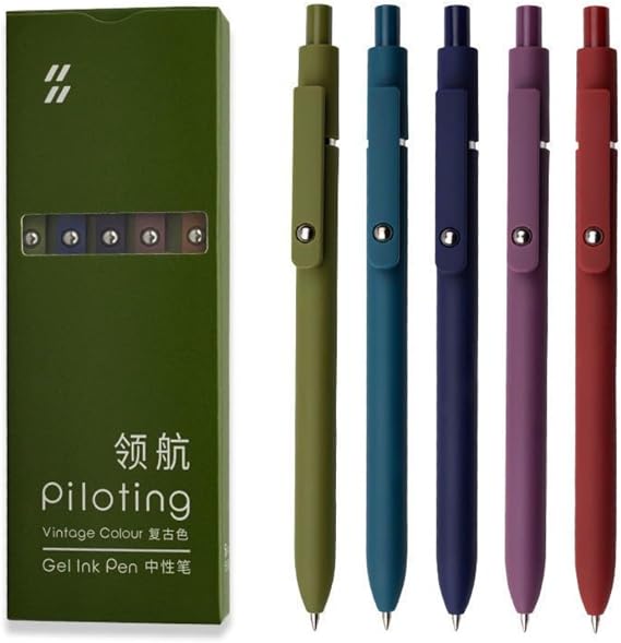 Aesthetic Smooth Writing Black Gel Ink Pens for Office Retractable Quick Dry Fine Point 0.5mm 5pcs