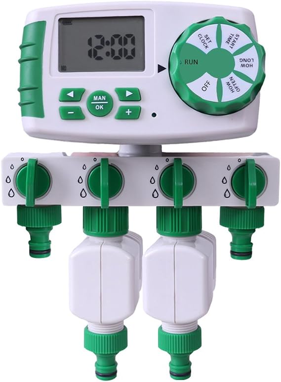 Automatic 4-Zone Irrigation System Controller Garden Water Timer Watering Computer with 2 Solenoid Valve