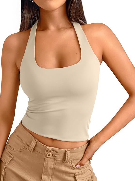 Trendy Queen Halter Tops for Women 2026 Summer Going Out Crop Cute Y2k Tops