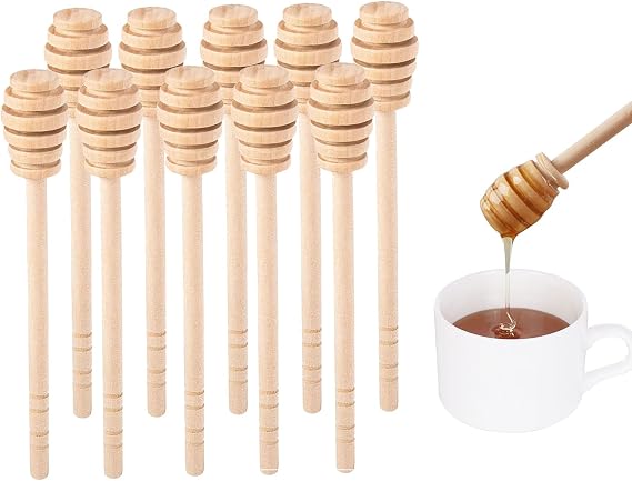 DESIOLE Wooden Honey Dipper Sticks, 10-Pack 6.3Inch Honey Mixing Stirrer