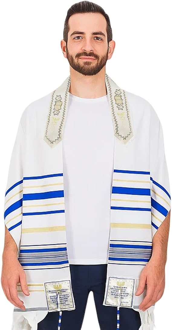 Holy Land Market New Covenant Prayer Shawl with Bag, Card & Tallit Brochure, Soft Fabric, 72x22 Inches for Women and Men