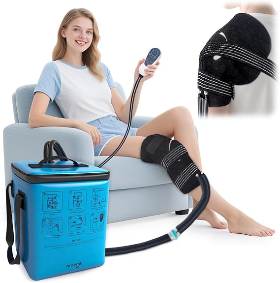 NEWGO Cold Therapy Machine with Programmable Timer for Knee & Shoulder After Replacement Surgery, Lightweight Ice Machine Compression Pad with Quiet Pump for Swelling, Injuries, Joint Pain, Arthritis