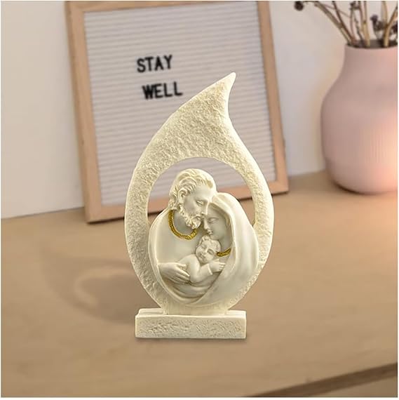 5” H Nativity Scene Indoor - Holy Family Statue Christmas Decoration | Hand-Painted resin, 5 inch height, White finish, Modern sculpture style, Shelf, Mantel, Prayer space