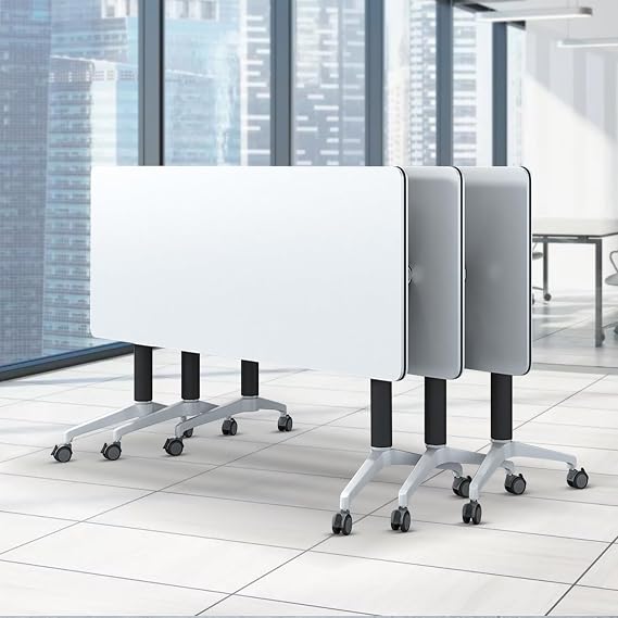 Folding Conference Table Conference Room Table Mobile Conference Room Table with Caster Wheels Foldable Meeting Tables with Flip-Top Design Modular Conference Table (6pack160*60 * 75)