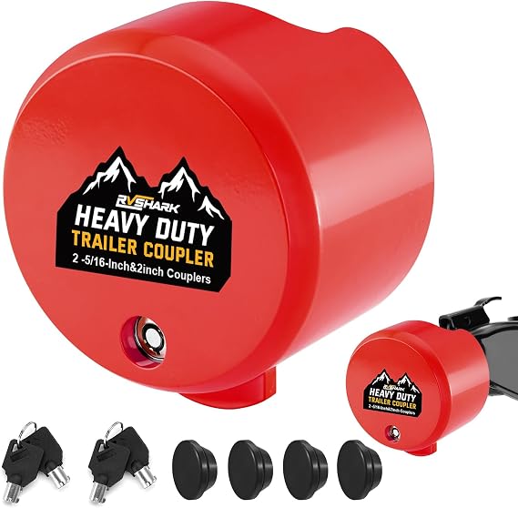 2026 Updated Trailer Hitch Locks, Heavy Duty Trailer Coupler Lock Fits 2-5/16"&2" Couplers, Anti-Theft Structural Steel Tongue Lock for RV, Trailer, Boat, Cargo, Camper, UtilityRED