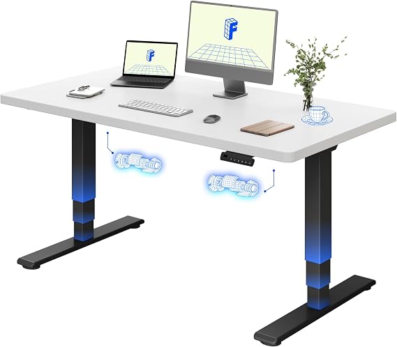 FLEXISPOT E5 Electric Standing Desk 2 Motors 3 Stage 140 * 80CM One Piece Desktop Height Adjustable Desk with Memory Smart Panel, Anti-collision System, Black+White