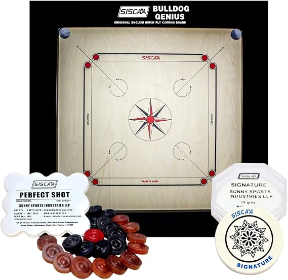 Siscaa Bulldog Genius 28mm Fast English Birch Ply Carrom Board (30x30 Inches, 1 Player, 3 Years and Up)