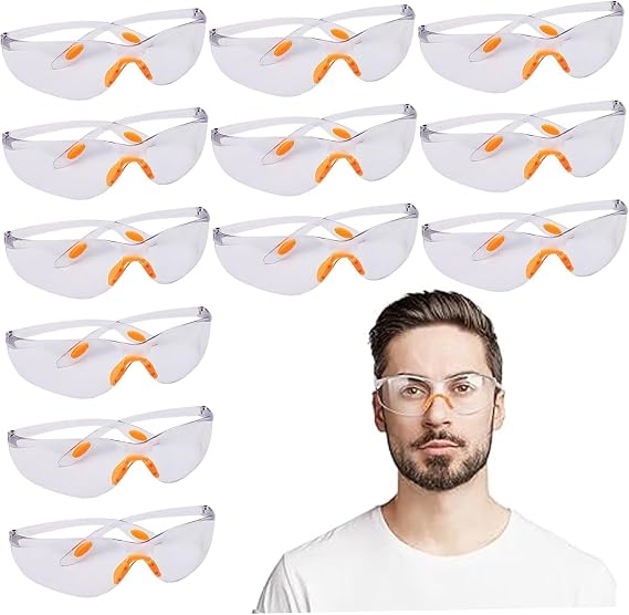 12Pack Protective Safety Glasses for Work – Lightweight & Clear Safety Goggles with Soft Nose Pad & Non-Slip Grips, Anti-Impact PC Lens, Anti-Dust & Anti-Splash Eyewear for Welding Grinding Workshop