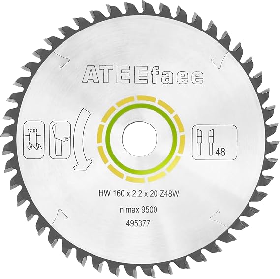Upgraded 495377 491952 Track Saw Blade for Festool TS 55, TS 75, TSC 55, TS 60, ATF 55 E, HK 55, HKC 55, DeWalt DWS520SKH, DWS520K, SP6000J Track Saw 160x2.2x20mm 48Tooth ATB
