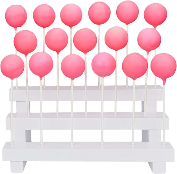 NANGOPOP Cake Pop Stand Display Riser - 3 Tier Wood Lollipop Holder, 17 Hole Sucker Stand for Dessert Table of Wedding, Birthday Party - White, Collapsible, Fit 5/32" (4mm) Lollipop Sticks