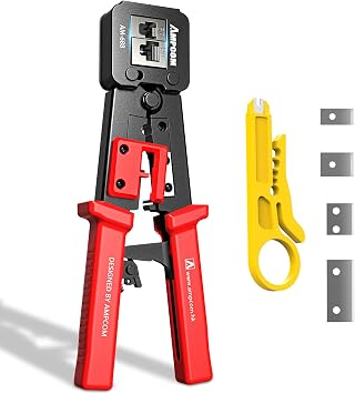 AMPCOM RJ45 Pass Thru Crimping Tool Network Crimper for Pass Through and Regular Type RJ45 RJ12 RJ11 Connector -CAT6/5e(8P8C/6P6C/6P4C)