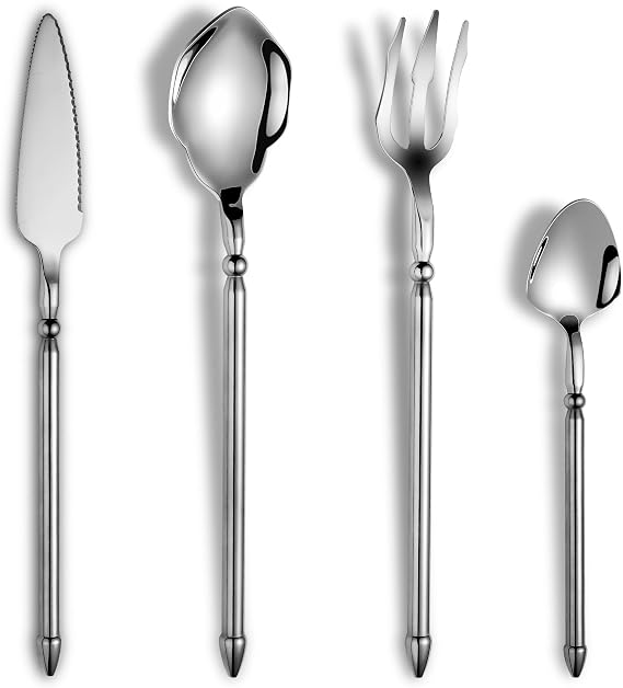 Unique Silverware Set,16-Piece Stainless Steel Cutlery Set for 4,Craft Flatware Set with Double-edged Knife,Mirror Polished,Dishwasher Safe