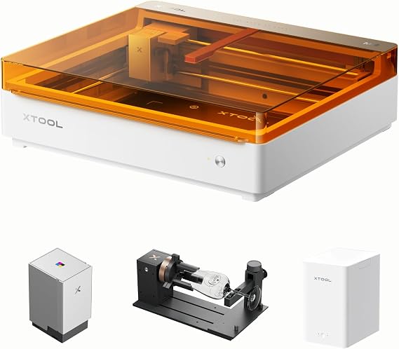 xTool M2 Laser Engraver and Cutter, 10W Diode Module & RA3 Lite Rotray & CMYK Inkjet Printer Machine Bundle with Desktop Smoke Air Purifier & Smoke Purifier Adapter