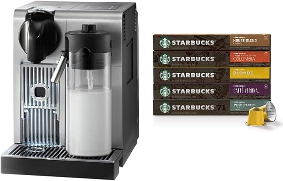 Nespresso Lattissima Pro Espresso Machine by De'Longhi with Milk Frother, Silver & Starbucks by Nespresso(50-count single serve capsules, compatible Nespresso Original Line System)