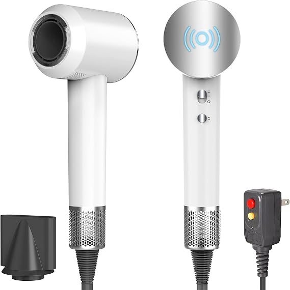 Hair Dryer,110000RPM Low Noise Thermo-Control Hair Dryer,1300W High-Speed Brushless Motor Negative Ionic Blow Dryer for Fast Drying with Nozzle(White)