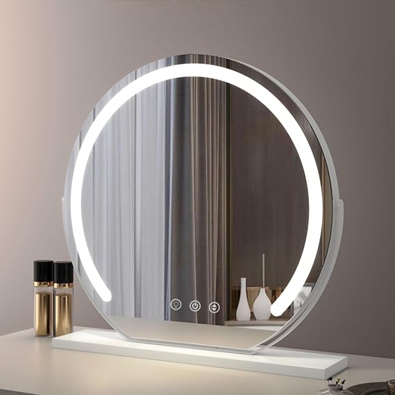 Vanity Mirror with Lights,Dressing Table Mirror,Makeup Mirror, Dressing Table with Mirror, 360 Mirror Touch Screen Round (White,50cm)