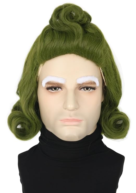 Topcosplay Unisex Dark Green Short Styled Wig with Eyebrow Halloween Costume Party Wigs