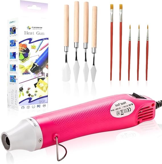 Heat Gun for Crafting - Mini Heat Tool for Epoxy Resin, Silicone Molds, Acrylic Pouring, Embossing, and Bubble Removal, Compact Craft Dryer for Small Art Projects (Pink)