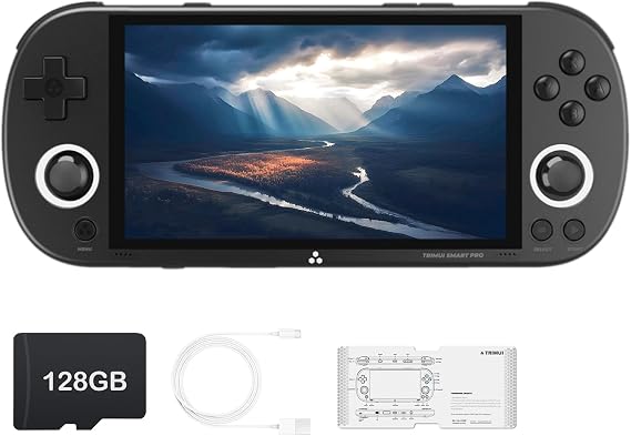 HANHIBR Trimui Smart Pro Handheld Game Console 4.96-Inches Display Game Console, Linux System with Allwinner A133P Processor Built-in 128G TF Card Black