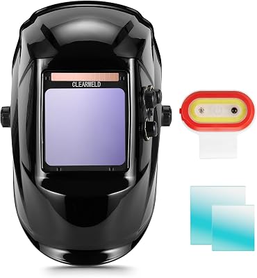 Welding Helmet with Clip-On Flashlight, 4X4 True Color View Auto Darkening Welding Hood, Solar Power, ANSI Certified for TIGMIGGrinding 2.8-13 Shade, Professional Mask, Beginner Friendly