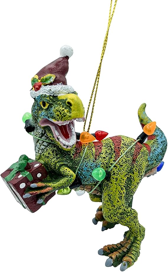 Dinosaur Christmas Tree Ornament T Rex Covered in Lights for Kids