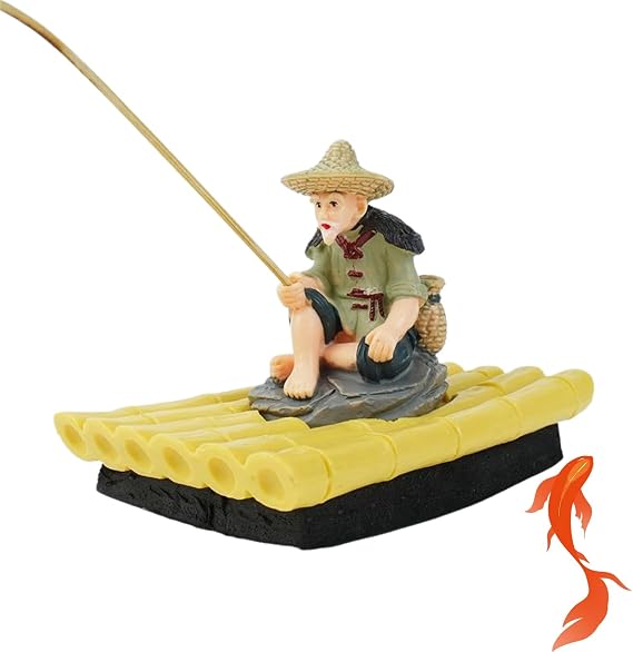Floating Fish Tank Decorations,Mini Fisherman Scene Ornaments with Realistic Fishing Rod,Fun Fish Feeder Aquarium Ornaments for Interactive Play,Garden Ornaments,Fish Tank Decor
