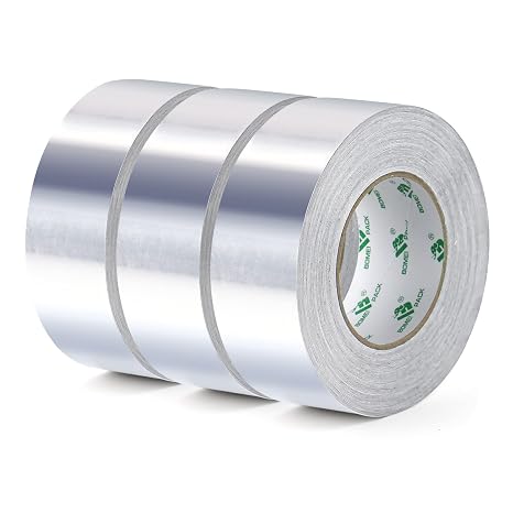 BOMEI PACK 3 rolls Aluminum foil tape Resistant High Temperature 50 mm x 50 m,Moisture,UV resistant Waterproof for Pipes Repairing,Insulating,heating and ventilation (HVAC) duct work