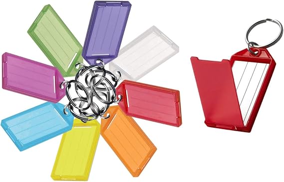 Lucky Line ID Key Tag with Flap, Split Ring & Paper Insert for Labeling, Key Organization & Identification, Assorted, Pack of 10 (605100)