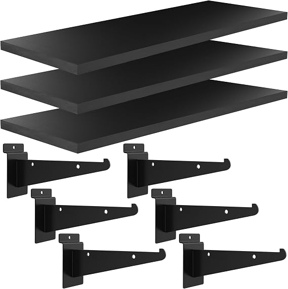 3 Pack Wooden Slatwall Shelf, 15.7" x 6" Slat Wall Shelves with Metal Brackets Heavy Duty Slatwall Shelving Organizer Accessories for Home Garage (3, 6" x 15.7")