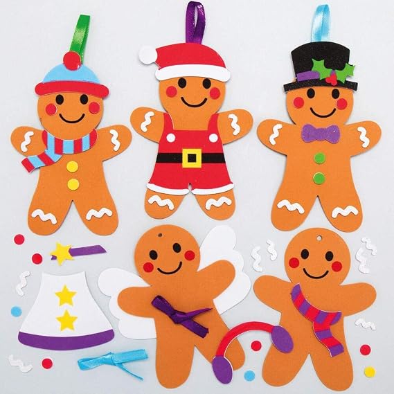 Baker Ross AX357 Mixed Gingerbread Man Kits Pack of 8 Christmas Arts and Crafts Christmas Decoration for Kids