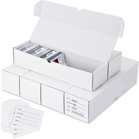 NEOACT Trading Card Storage Box,6 Pack1000 Count Cardboard Card Box 14.4 Inch with Dividers & Labels for TCG,Game,Sports Cards Collection Organizer