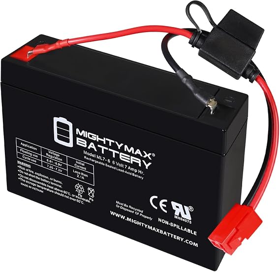 Mighty Max Battery Drop in Replacement for 6v Ride on Vehicle with 7ah Battery kit and Harness with 2 Pins Connector