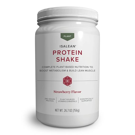 Isagenix Plant-Based IsaLean Protein Shake - Meal Replacement Drink with 24 g of Plant-Based Protein - Supports Lean Muscle Growth & Healthy Metabolism - Gluten-Free & Soy-Free - Strawberry