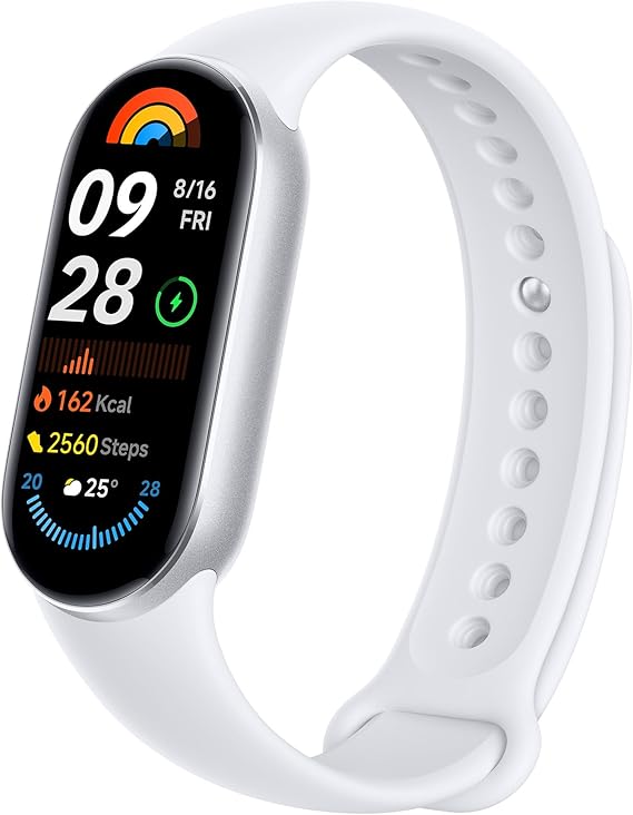 XIAOMI Smart Band 9 Fitness Tracker, AMOLED Display with 1200 Nits, Sp02 Tracking, Sleep and Heart Rate Monitor, Notifications, 5ATM Waterproof, Mi Fit App, Glacier Silver