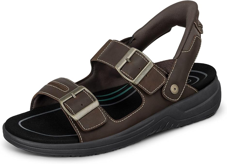 Orthofeet Men's Orthopedic Jupiter Hands-Free Adjustable Leather Sandal