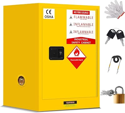 10 Gal Flammable Safety Cabinet, 23x 18x 18 Flammable Liquid Storage Cabinet with 1 Adjustable Shelves 1 Manual Doors for Industrial Use, Yellow