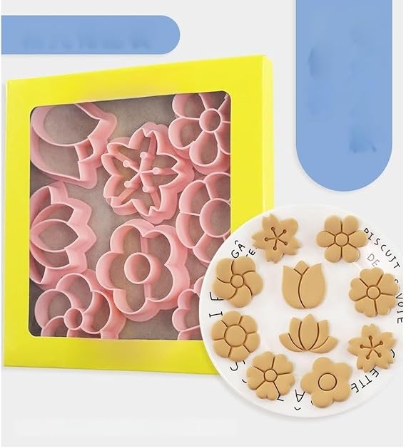 8PCS Flower Biscuit Cutters Set, Reusable PP Cookie Molds Butter and Cookies, Press Baking Tool