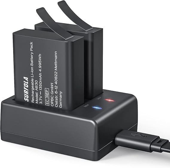 Action Camera Battery Pack, 1350mAh Rechargeable Batteries (2-Pack) with USB Dual Charger, Compatible with Surfola/WOLFANG GA100 GA200 and more