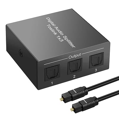 3 Port Toslink Splitter with Optical Cable 1 In 3 Out Premium Quality Digital Optical Audio Splitter Aluminum Alloy SPDIF Toslink Fiber Audio Splitter Support Dolby Digital DTS 5.1 PCM Stereo LPCM