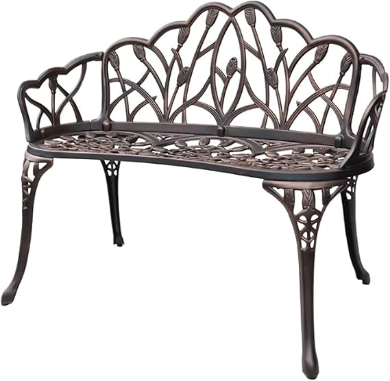 Retro Outdoor Benches Weatherproof, Cast Aluminum Garden Bench with Backrest and Armrest for Porch Lawn Yard Path Lounge Balcony Poolside(Brown)